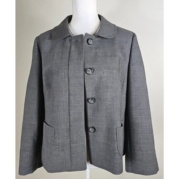 Ann Taylor LOFT ~Woman Size 12~ Gray 100% Wool Blazer Suit Jacket Fully Lining. - Picture 10 of 12